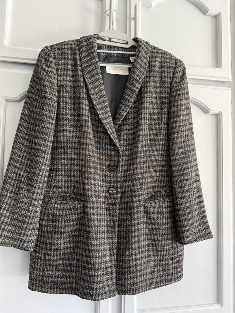 Vintage 1980s Dana Buchman Grey Plaid Blazer Size 8